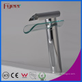 Fyeer High Body Single Handle Glass Spout Waterfall Chrome Wash Basin Faucet Water Mixer Tap